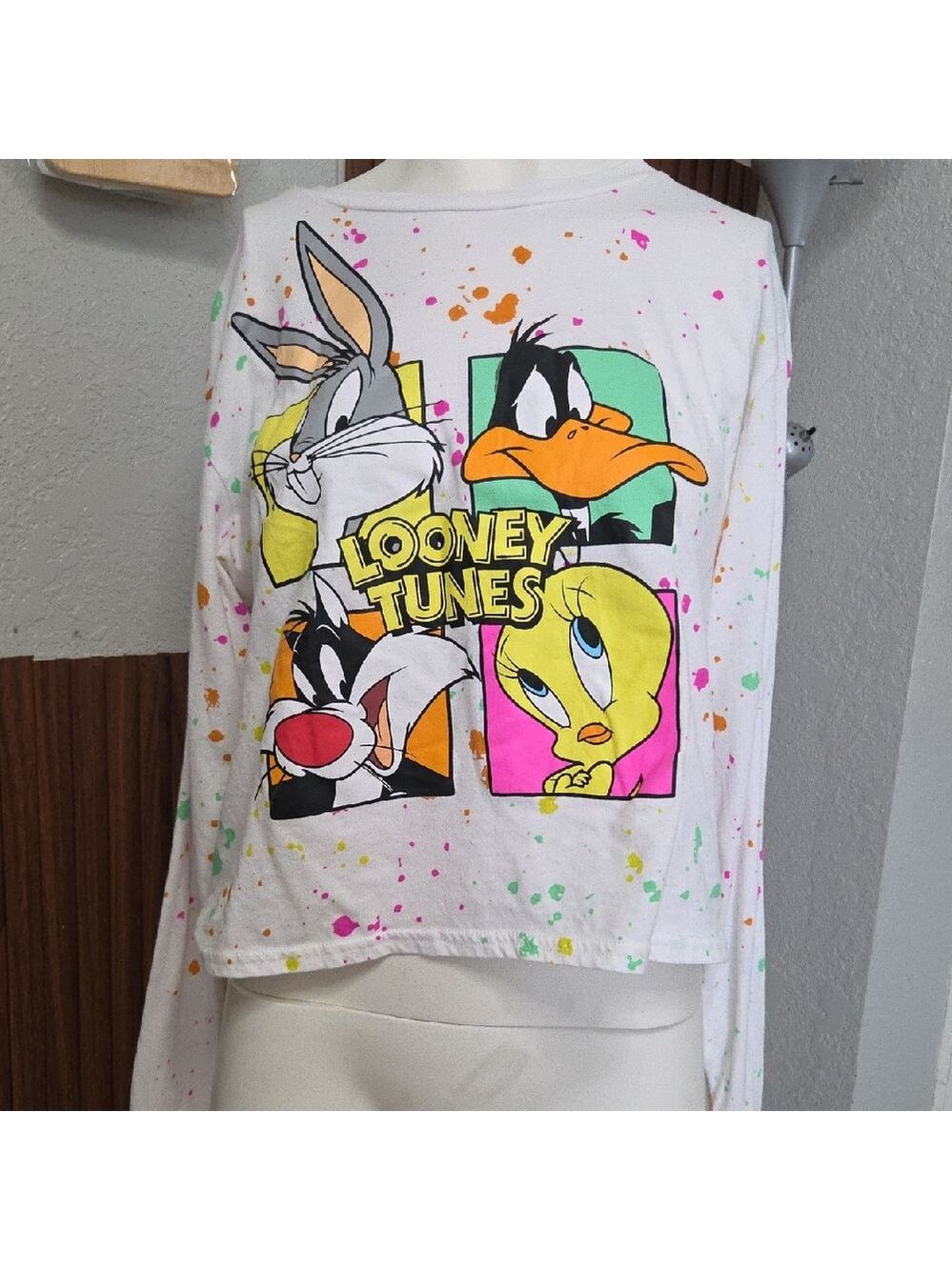 Warner Bros Kids Long Sleeve Shirt – White with Multicolor Print